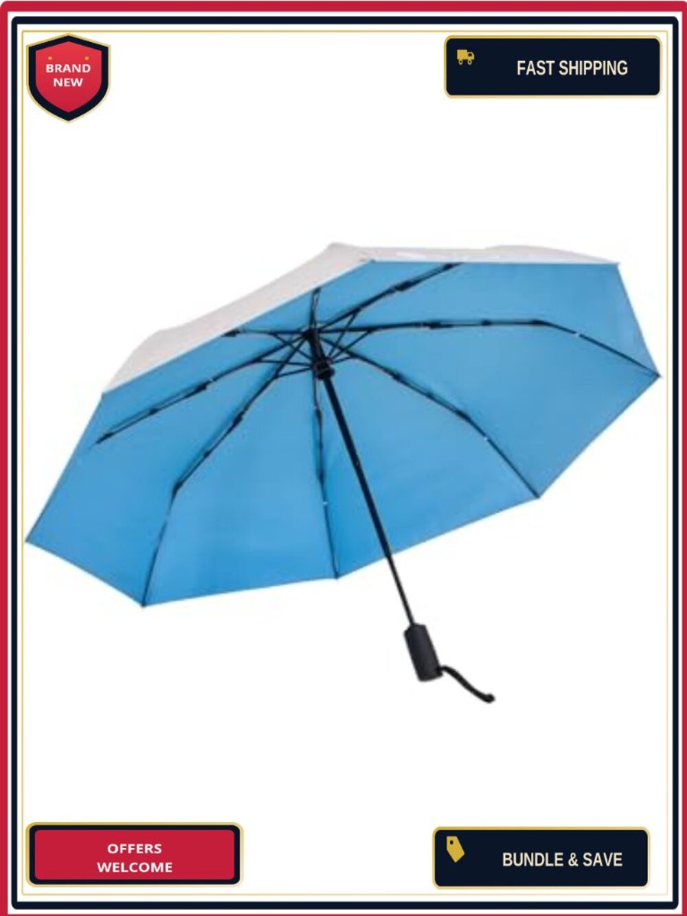 UPF 50+ Sun Protective Compact Folding Umbrella, Aluminum & Polyester, Auto Open